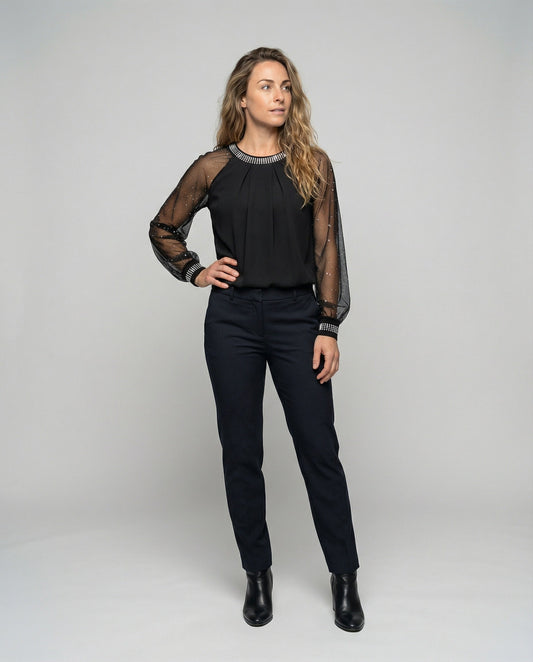 Blouse noire festive pour femmes | Manches longues