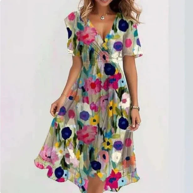 Robe d'été à fleurs et manches courtes pour femmes | Midi