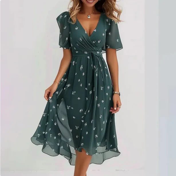 Robe d'été à fleurs et manches courtes pour femmes | Midi