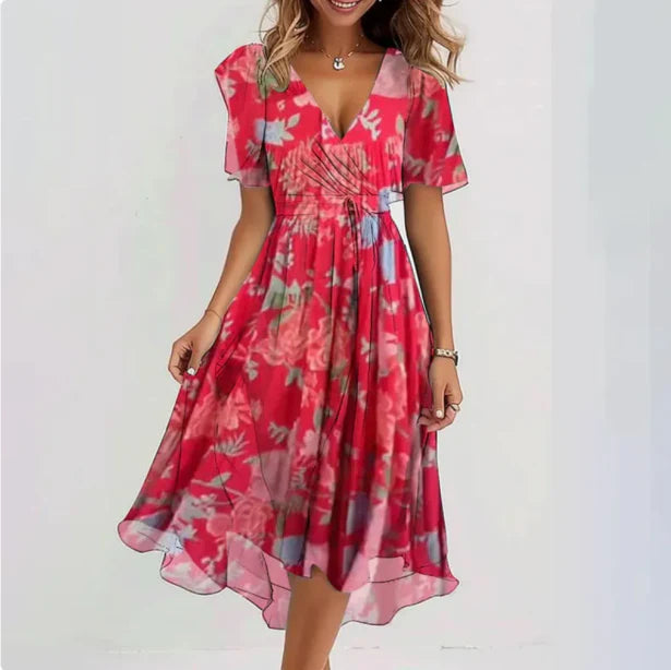 Robe d'été à fleurs et manches courtes pour femmes | Midi