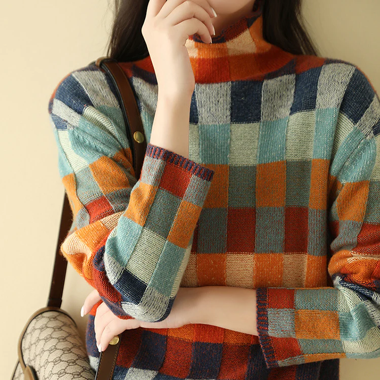 Pull à carreaux pour femme | Long