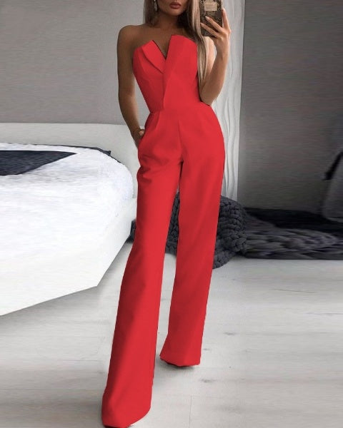 Combinaison femme bustier à jambes larges | Col en V
