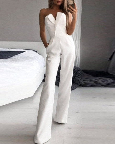 Combinaison femme bustier à jambes larges | Col en V