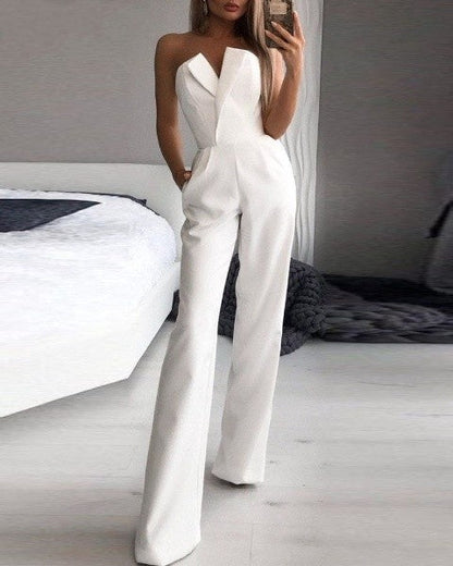 Combinaison femme bustier à jambes larges | Col en V