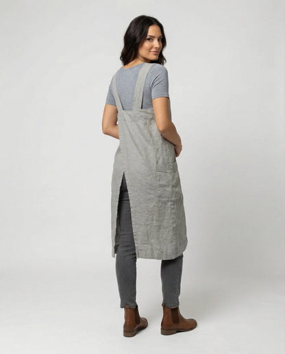 Vestito grembiule senza maniche da donna con scollo quadrato | con tasche