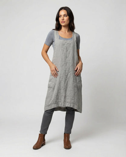 Vestito grembiule senza maniche da donna con scollo quadrato | con tasche