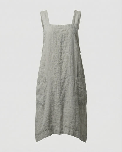 Vestito grembiule senza maniche da donna con scollo quadrato | con tasche