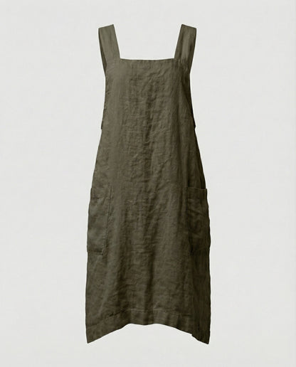 Vestito grembiule senza maniche da donna con scollo quadrato | con tasche