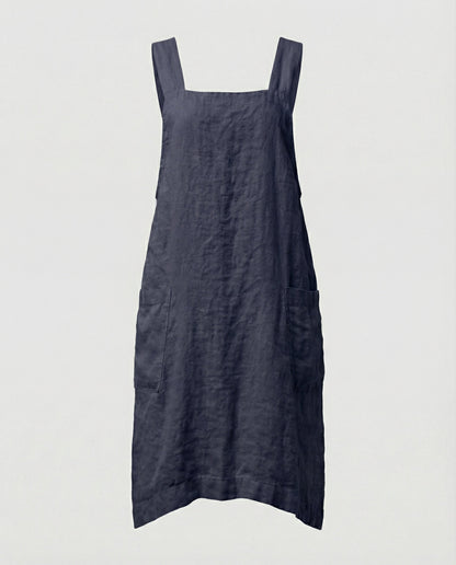 Vestito grembiule senza maniche da donna con scollo quadrato | con tasche