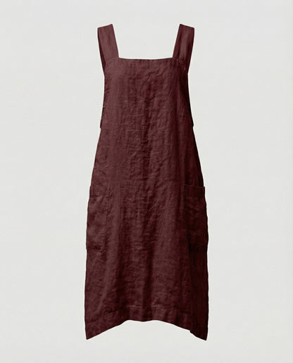 Vestito grembiule senza maniche da donna con scollo quadrato | con tasche