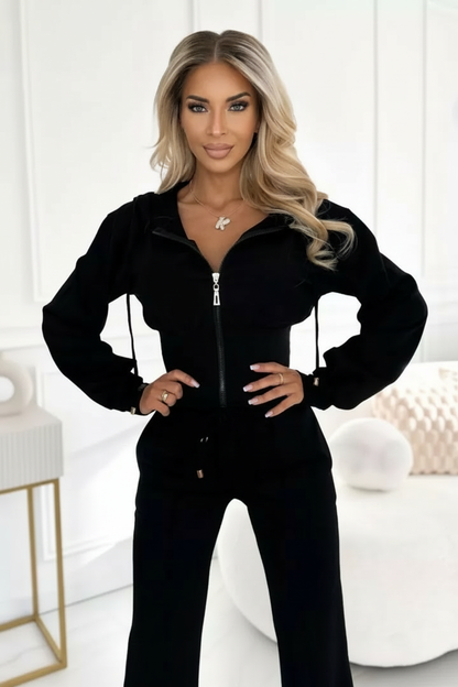 Ensemble jogging 2 pièces pour femmes | Pantalon large et sweat à capuche court