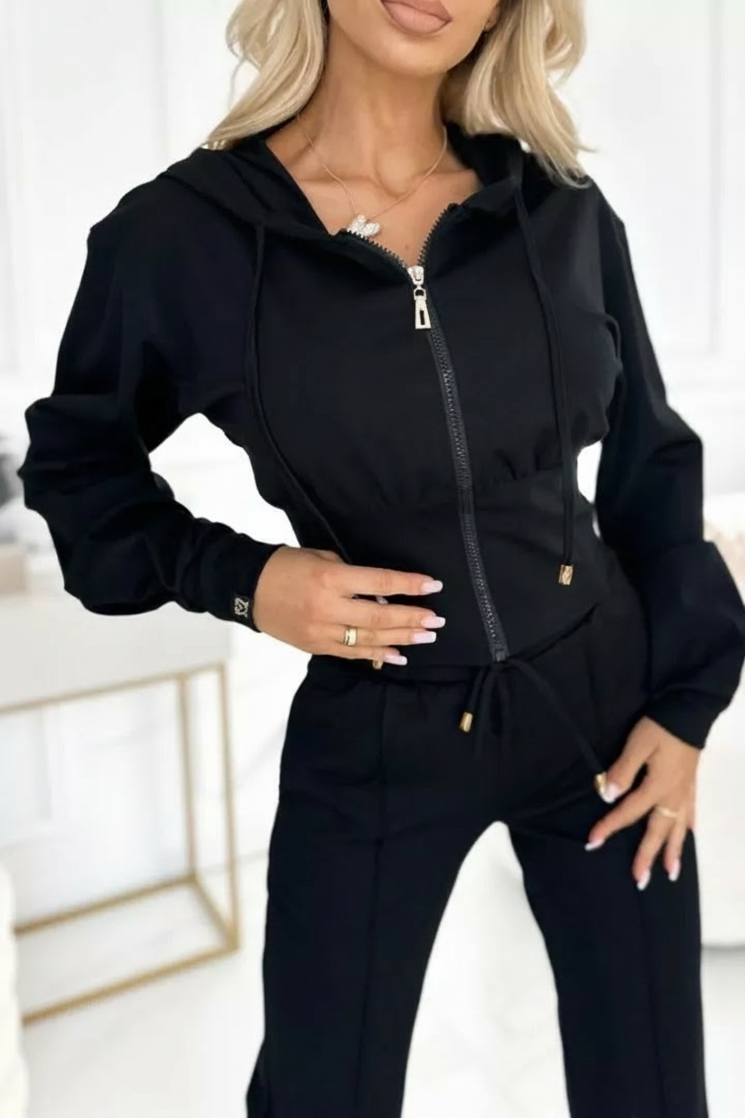 Ensemble jogging 2 pièces pour femmes | Pantalon large et sweat à capuche court
