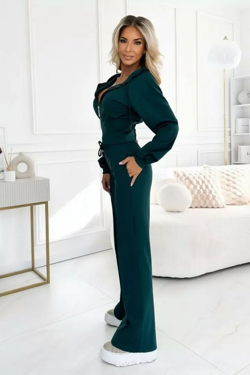 Ensemble jogging 2 pièces pour femmes | Pantalon large et sweat à capuche court