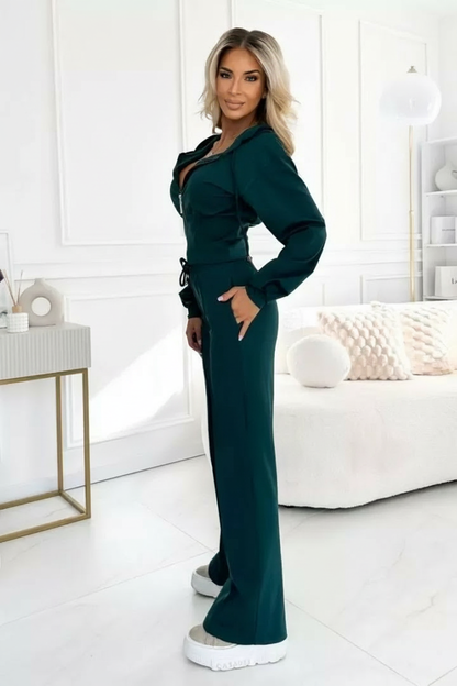 Ensemble jogging 2 pièces pour femmes | Pantalon large et sweat à capuche court