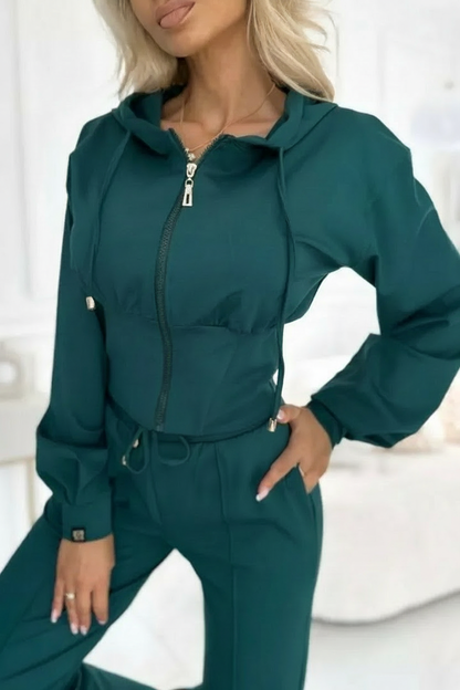 Ensemble jogging 2 pièces pour femmes | Pantalon large et sweat à capuche court