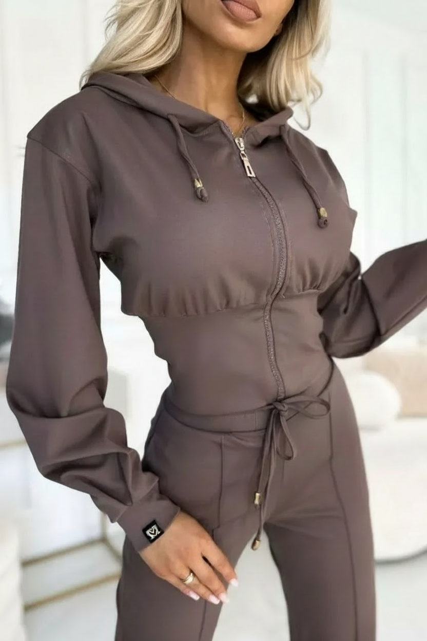 Ensemble jogging 2 pièces pour femmes | Pantalon large et sweat à capuche court