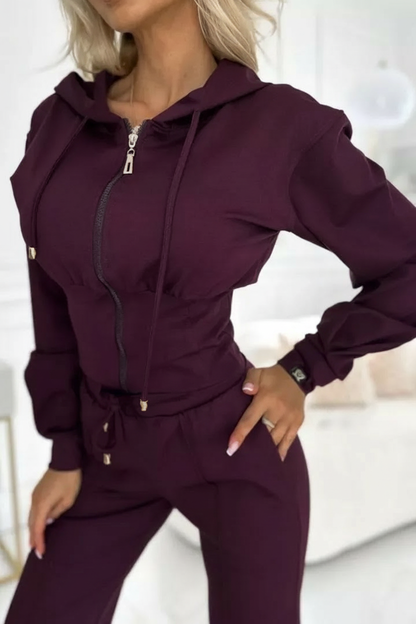 Ensemble jogging 2 pièces pour femmes | Pantalon large et sweat à capuche court