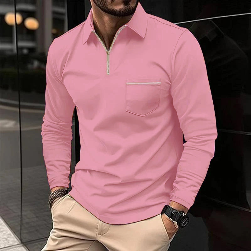 Polo manches longues avec fermeture éclair pour homme