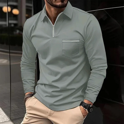 Polo manches longues avec fermeture éclair pour homme