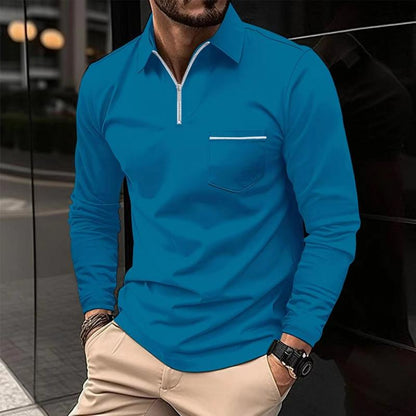 Polo manches longues avec fermeture éclair pour homme