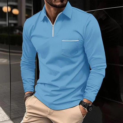 Polo manches longues avec fermeture éclair pour homme