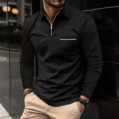 Polo manches longues avec fermeture éclair pour homme