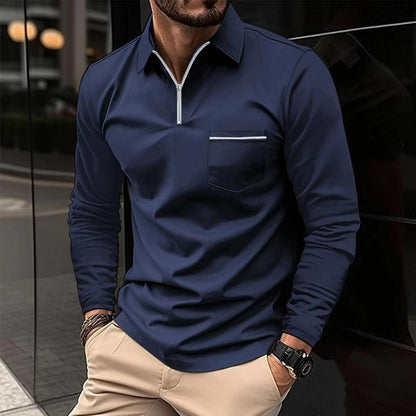 Polo manches longues avec fermeture éclair pour homme