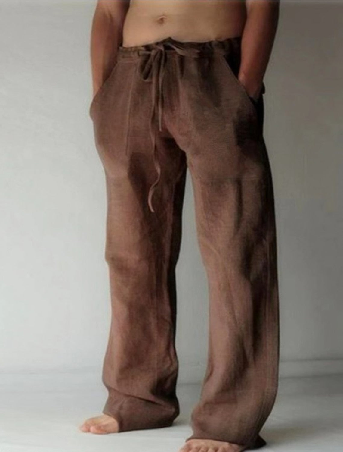 Pantalon long en lin d'été pour hommes | Avec cordon de serrage