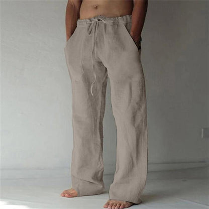 Pantalon long en lin d'été pour hommes | Avec cordon de serrage