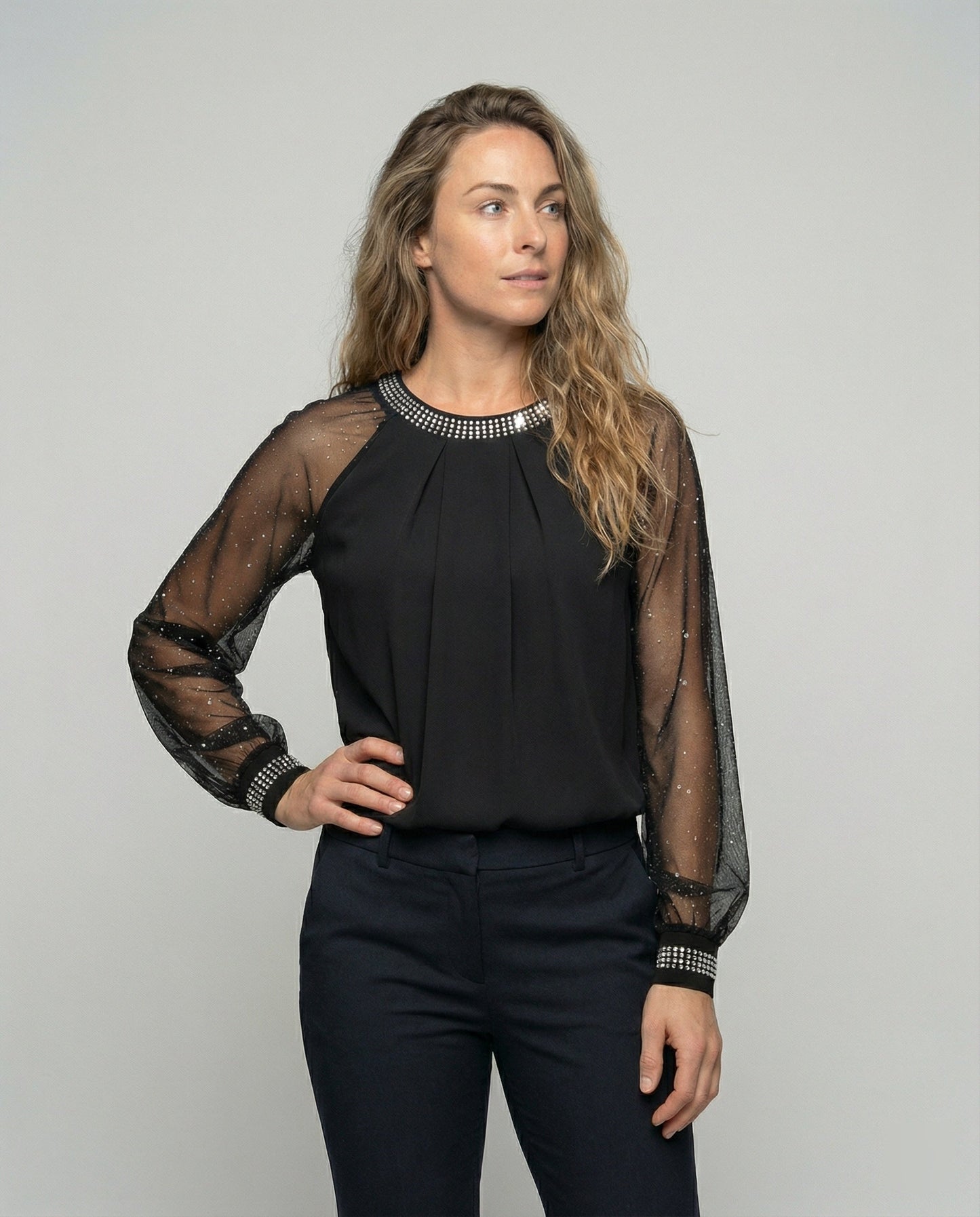 Blouse noire festive pour femmes | Manches longues
