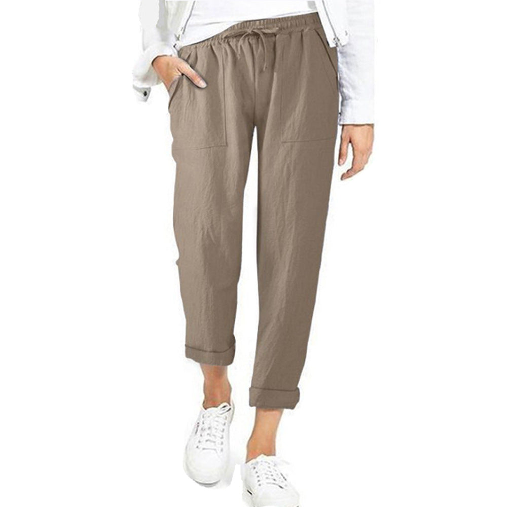 Pantalon d'été décontracté en lin pour femme | Avec cordon de serrage