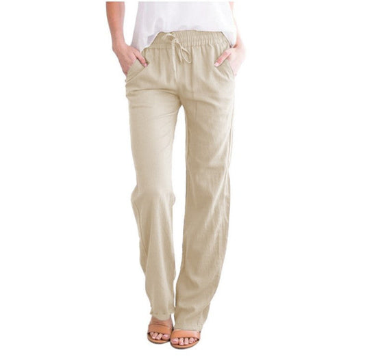 Pantalon d'été décontracté en lin pour femme | Avec cordon de serrage