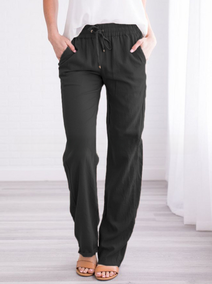 Pantalon d'été décontracté en lin pour femme | Avec cordon de serrage