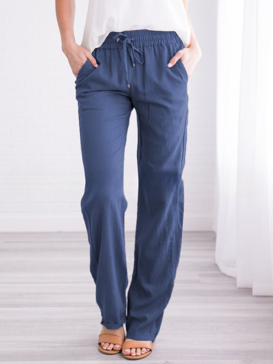 Pantalon d'été décontracté en lin pour femme | Avec cordon de serrage