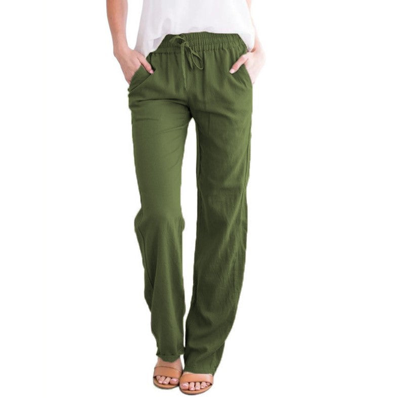 Pantalon d'été décontracté en lin pour femme | Avec cordon de serrage