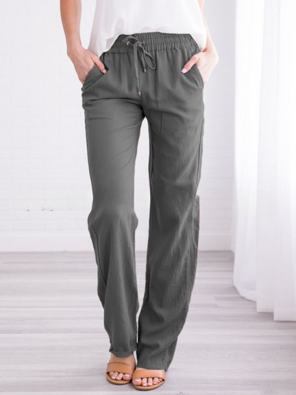 Pantalon d'été décontracté en lin pour femme | Avec cordon de serrage