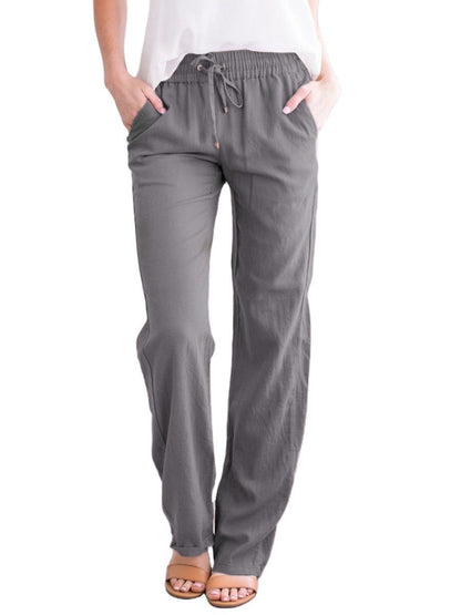 Pantalon d'été décontracté en lin pour femme | Avec cordon de serrage