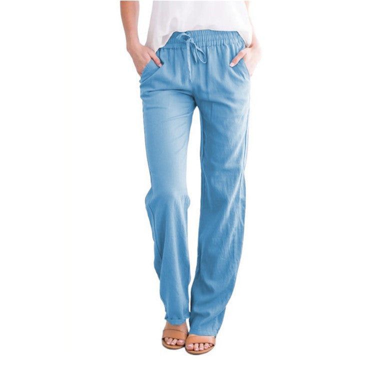 Pantalon d'été décontracté en lin pour femme | Avec cordon de serrage