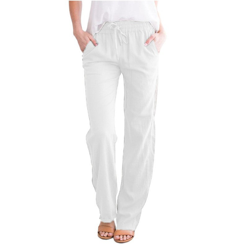 Pantalon d'été décontracté en lin pour femme | Avec cordon de serrage