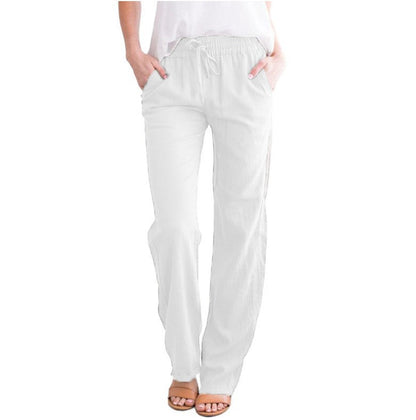 Pantalon d'été décontracté en lin pour femme | Avec cordon de serrage