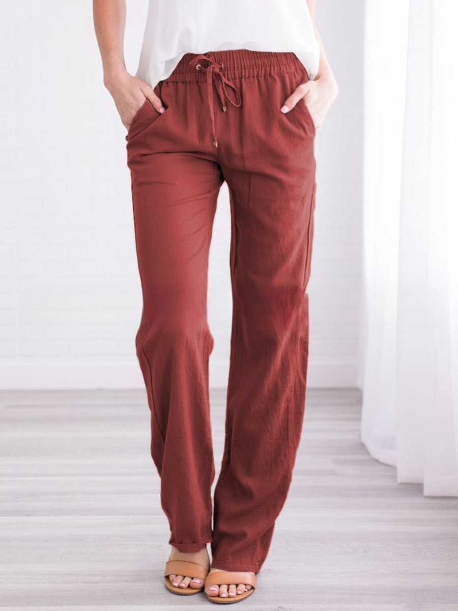 Pantalon d'été décontracté en lin pour femme | Avec cordon de serrage