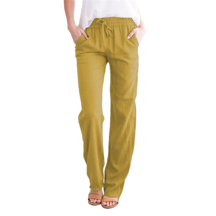 Pantalon d'été décontracté en lin pour femme | Avec cordon de serrage