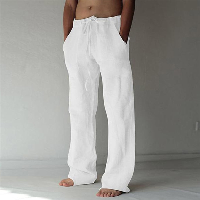 Pantalon long en lin d'été pour hommes | Avec cordon de serrage