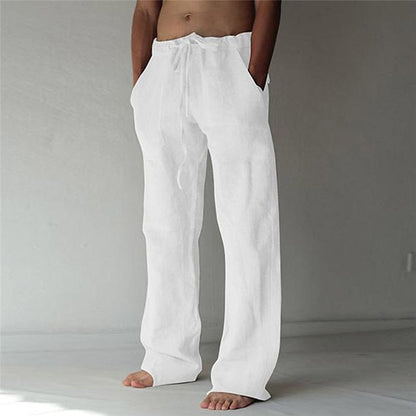 Pantalon long en lin d'été pour hommes | Avec cordon de serrage