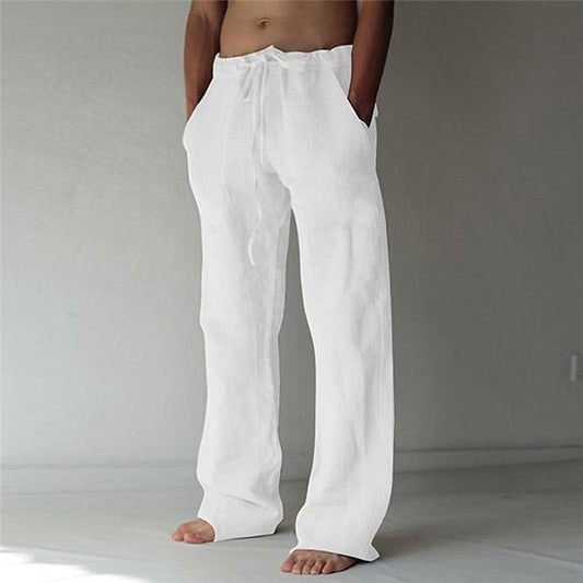Pantalon long en lin d'été pour hommes | Avec cordon de serrage