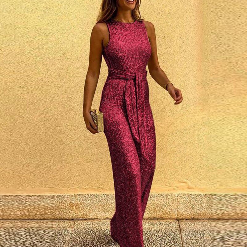 Combinaison de soirée sans manches pour femmes | Avec ceinture à nouer