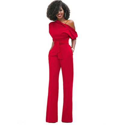 Combinaison femme une épaule jambes larges | avec ceinture à la taille