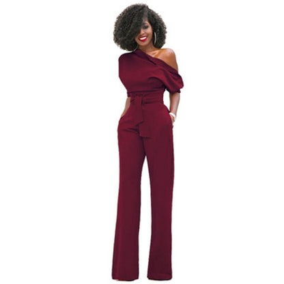 Combinaison femme une épaule jambes larges | avec ceinture à la taille