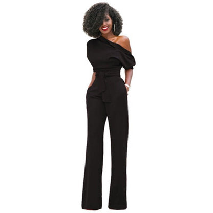 Combinaison femme une épaule jambes larges | avec ceinture à la taille