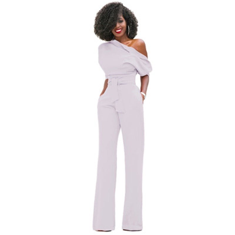 Combinaison femme une épaule jambes larges | avec ceinture à la taille